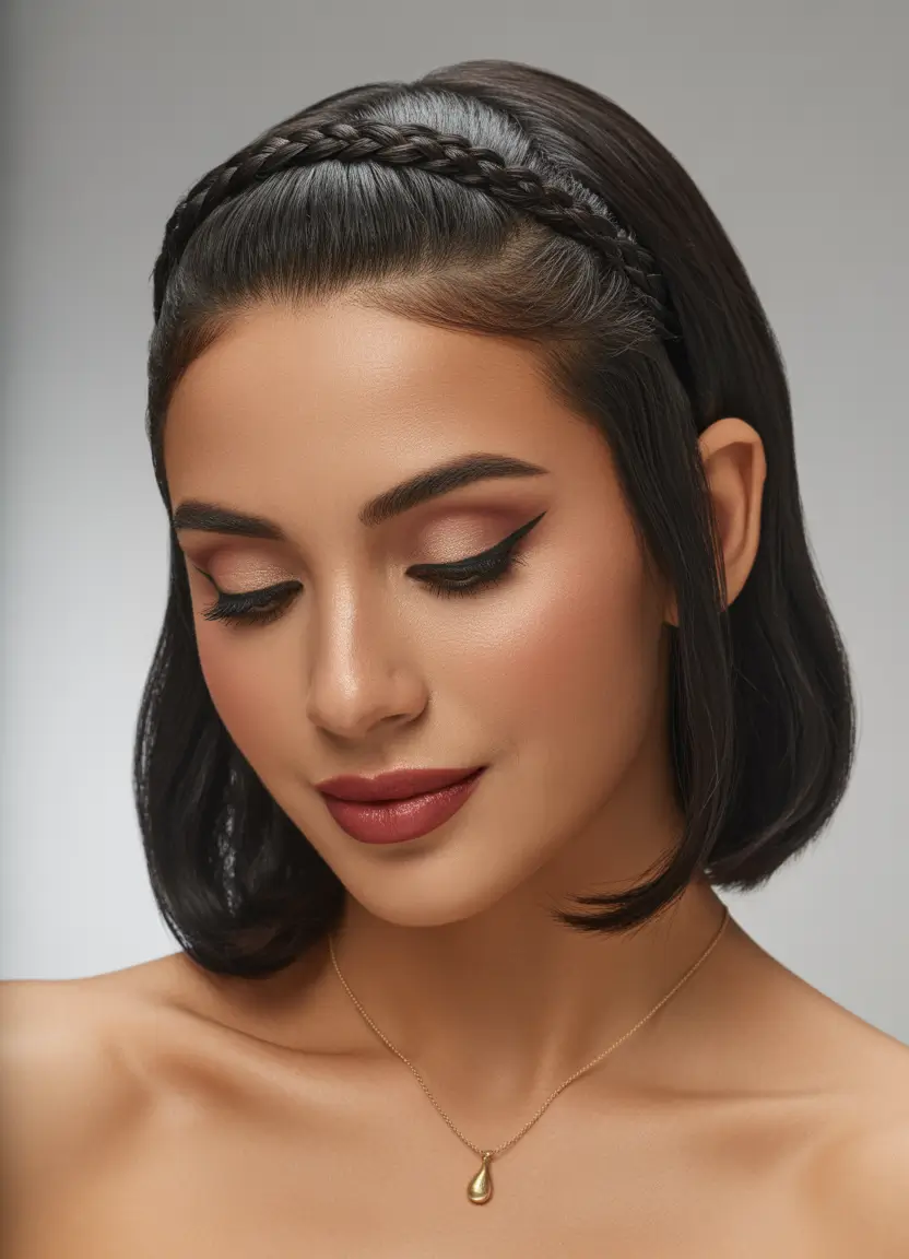 natural hairstyles for women 2026 Braided Headband with Sleek Short Cut