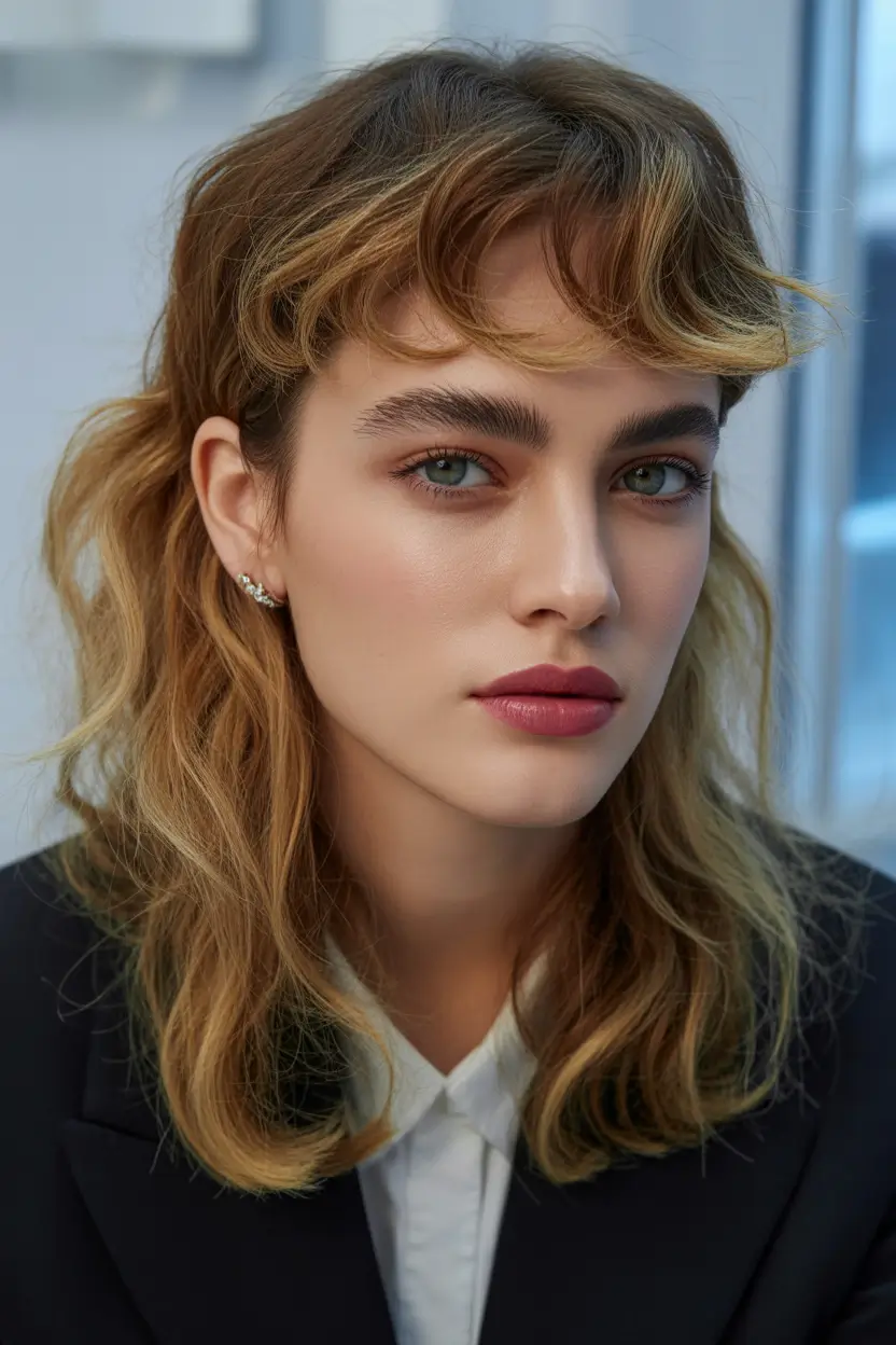 bangs-hairstyles Modern Shag With Soft Curly Butterfly Fringe