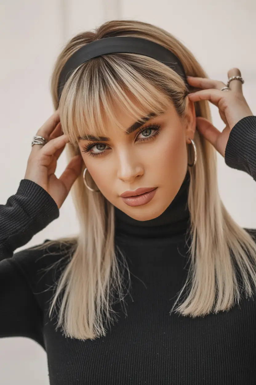 bangs-hairstyles Straight Blonde Fringe With Retro Headband Accent