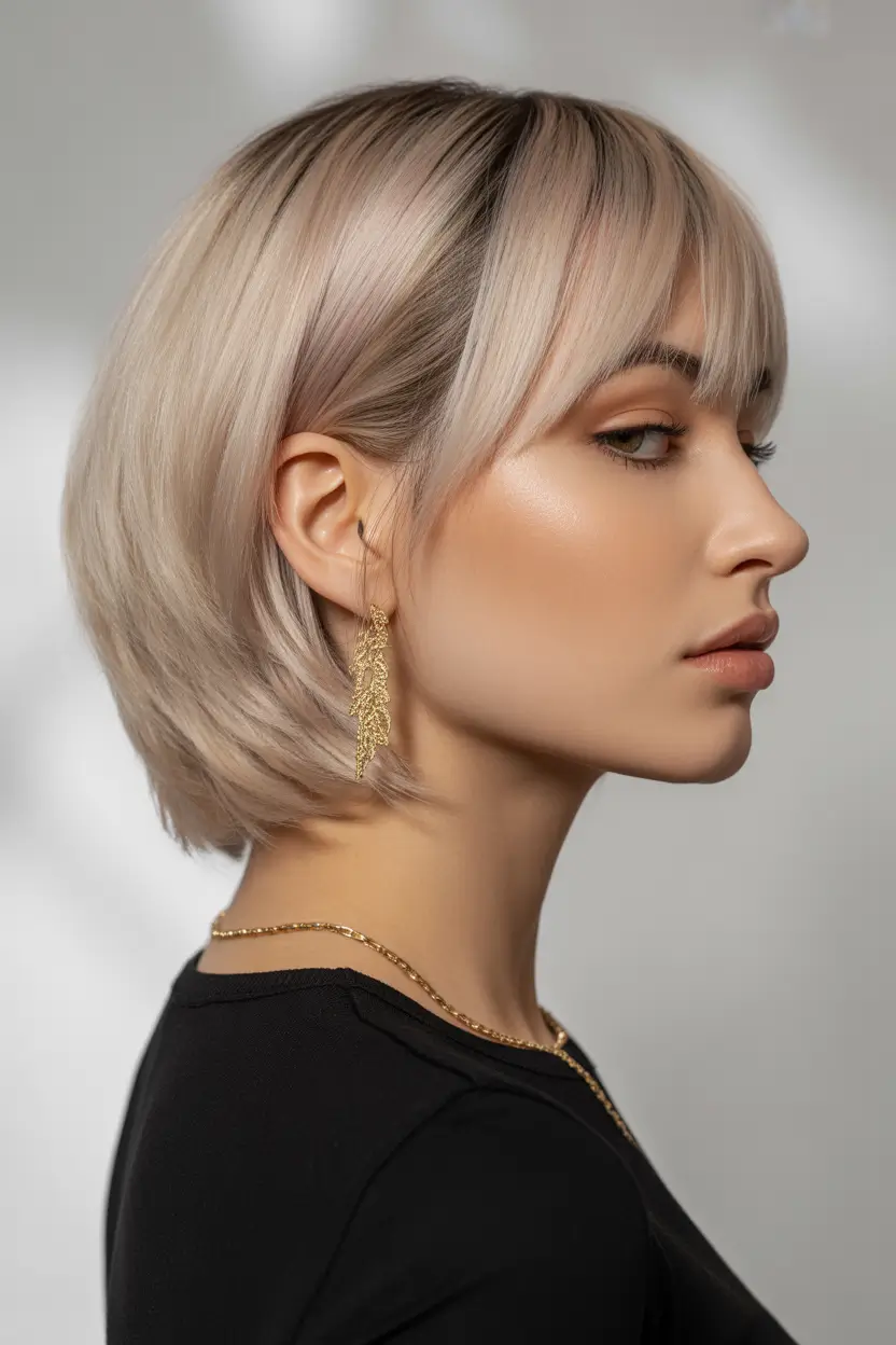 bangs-hairstyles Soft Blush Bob With Textured Baby Fringe