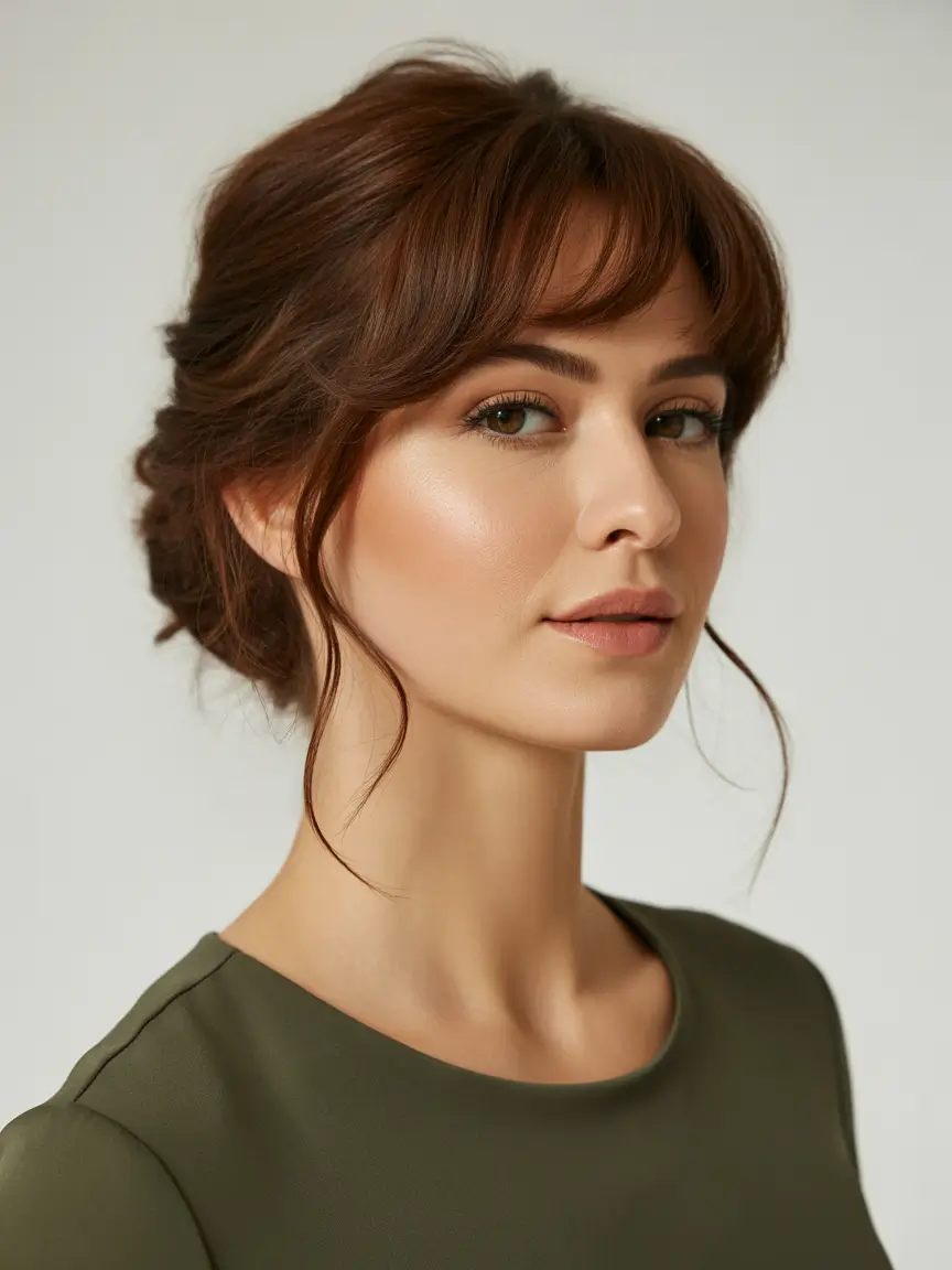 bangs-hairstyles Classic Romantic Updo With Rounded Fringe