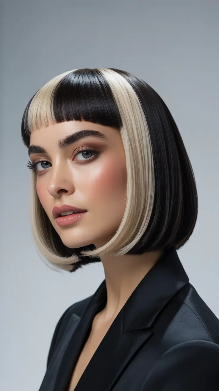 bangs-hairstyles Two Tone Bob With Blunt Micro Fringe