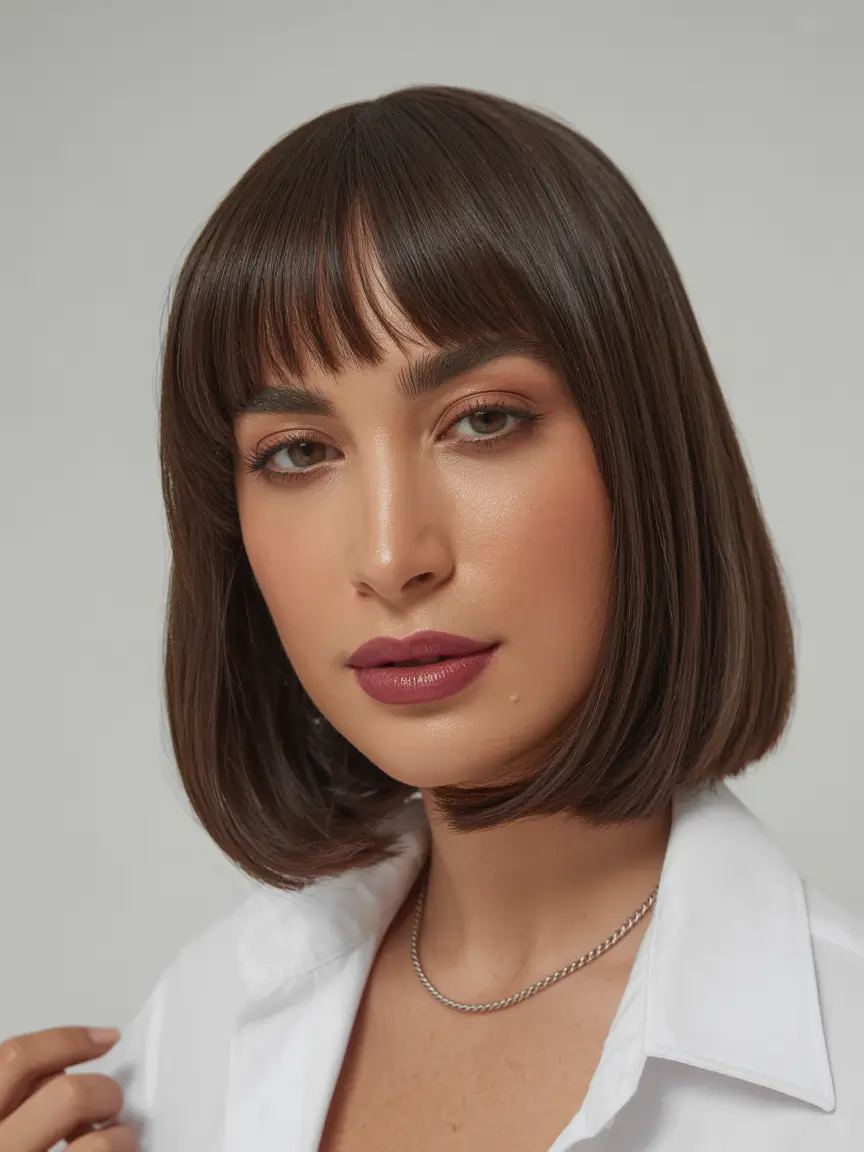 bangs-hairstyles Classic Polished Bob With Wispy Rounded Fringe
