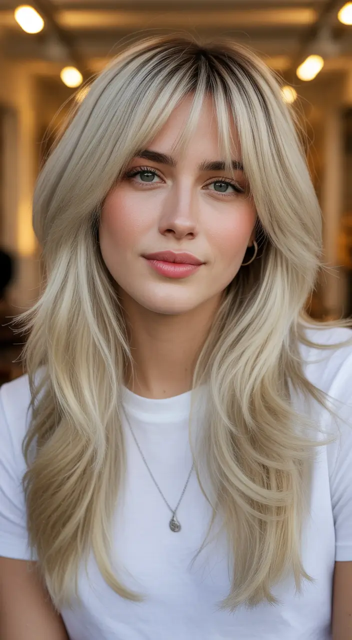 bangs-hairstyles Soft Long Curtain Layers With Face Framing Bangs