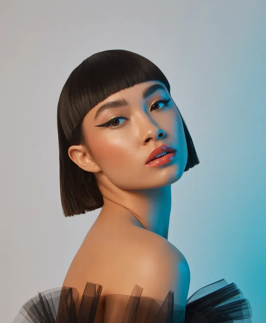 bangs-hairstyles Ultra Sleek Micro Fringe With Sculpted Bob