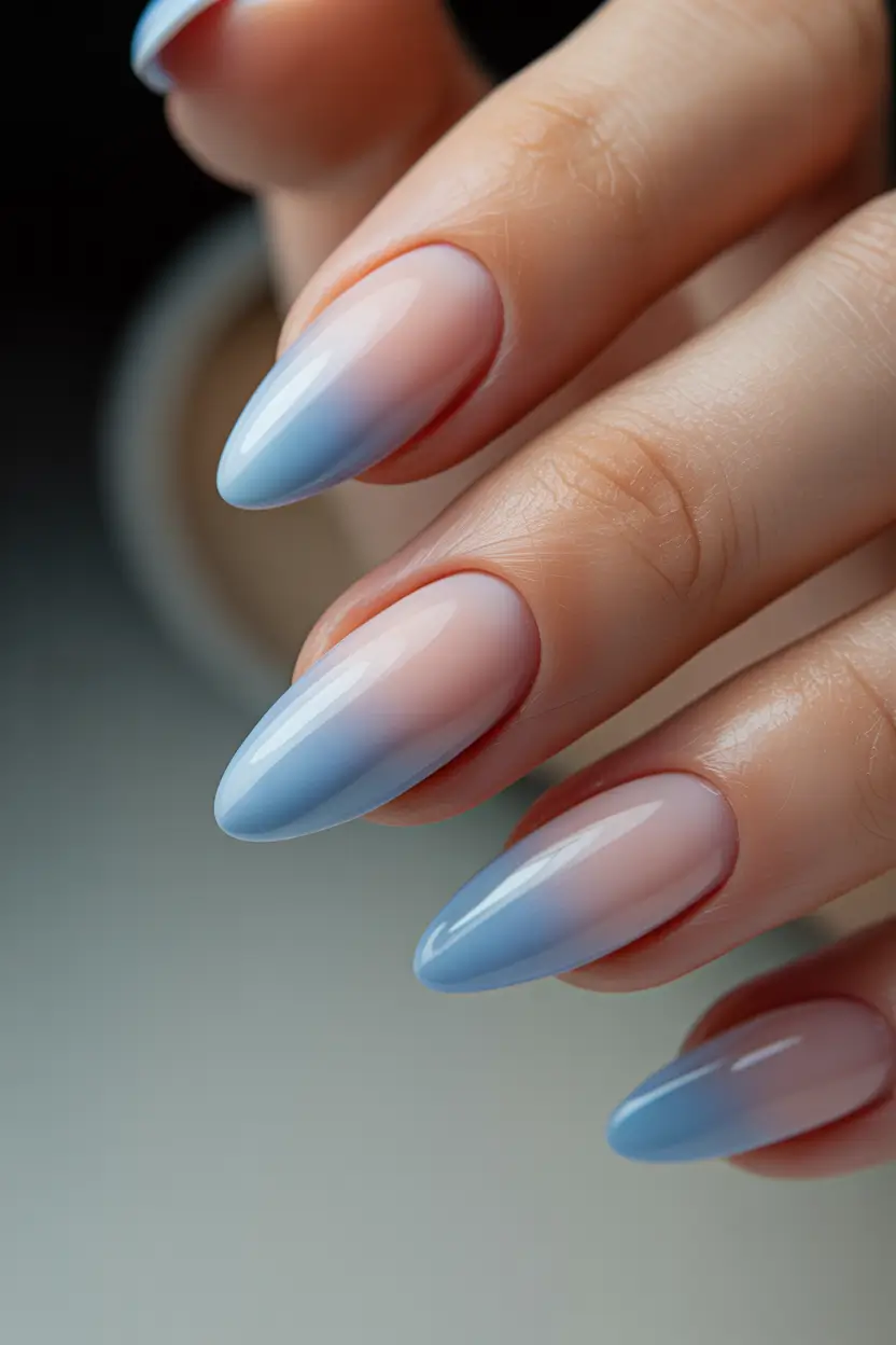 new blue nails ideas 2026 Blue Blush Gradient Almond Glow