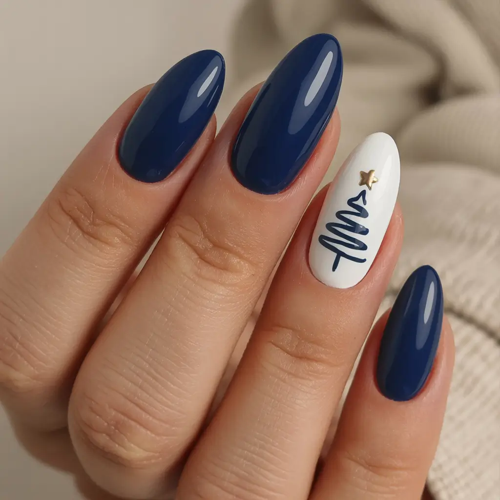 new blue nails ideas 2026 Midnight Navy Festive Minimal