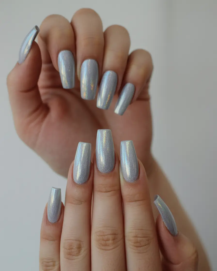 new blue nails ideas 2026 Glacier Chrome Square Shine