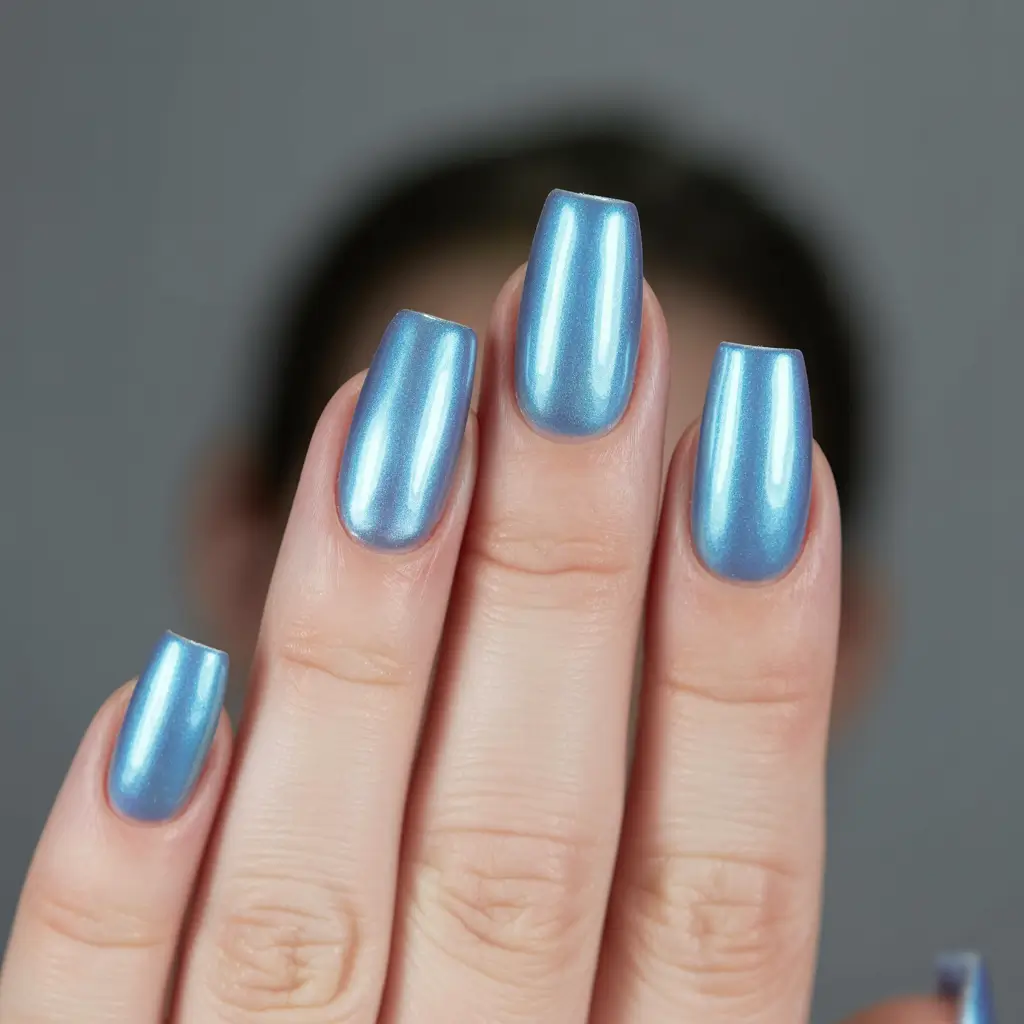 new blue nails ideas 2026 Icy Blue Pearl Shine