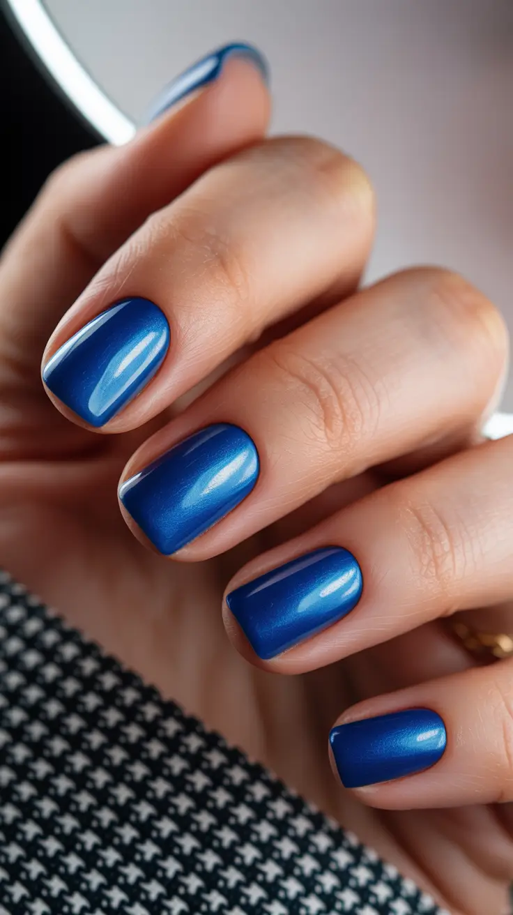 new blue nails ideas 2026 Royal Satin Short Glow