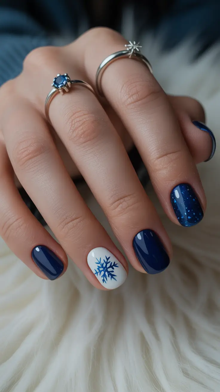 new blue nails ideas 2026 Classic Navy Winter Accent