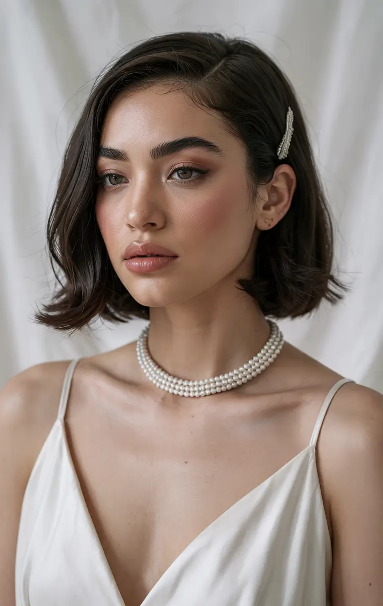 cute hairstyles Pearl Accent Sleek Bob