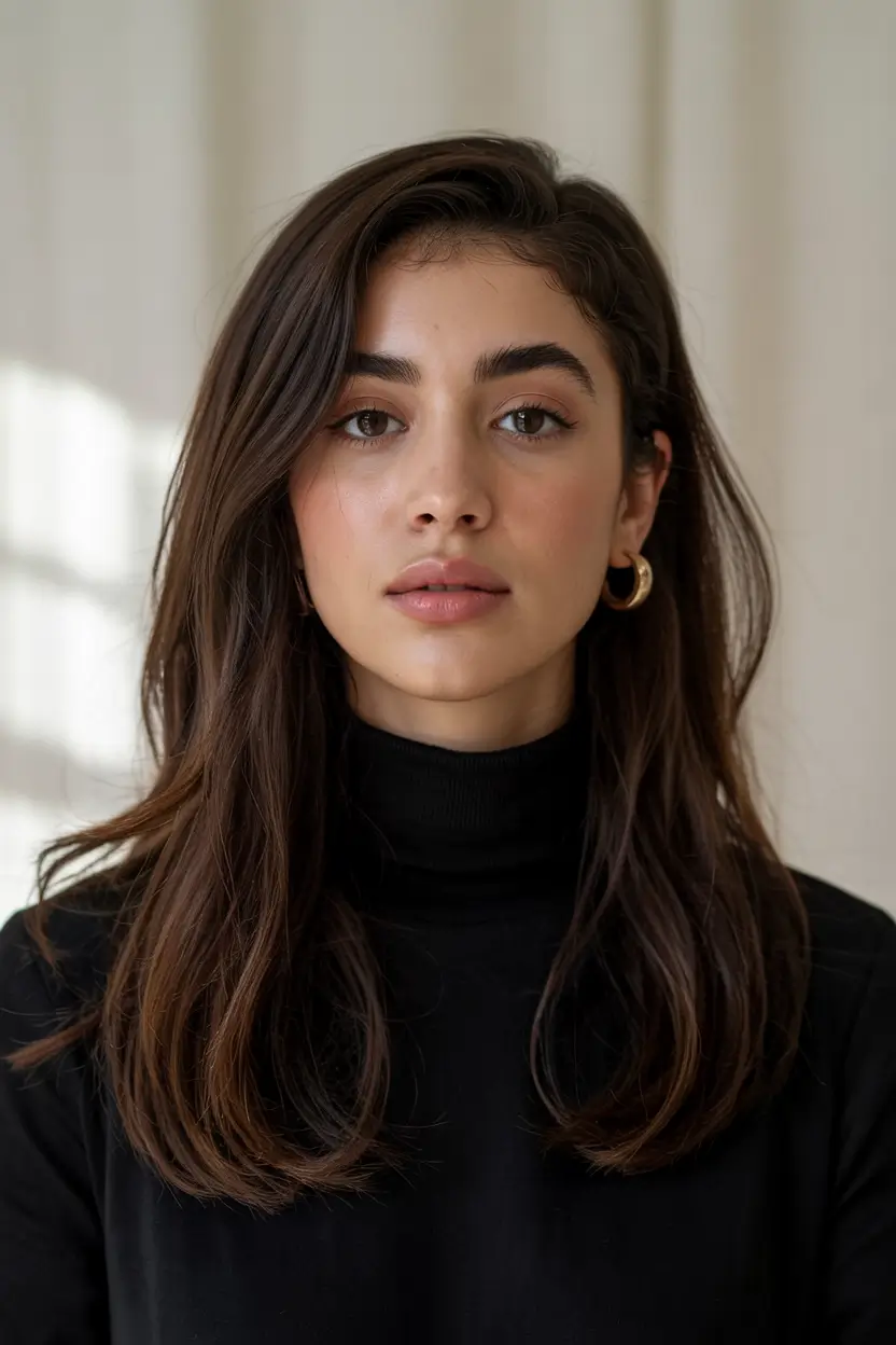 haircuts inspo medium hair Polished Brunette with Minimal Layers