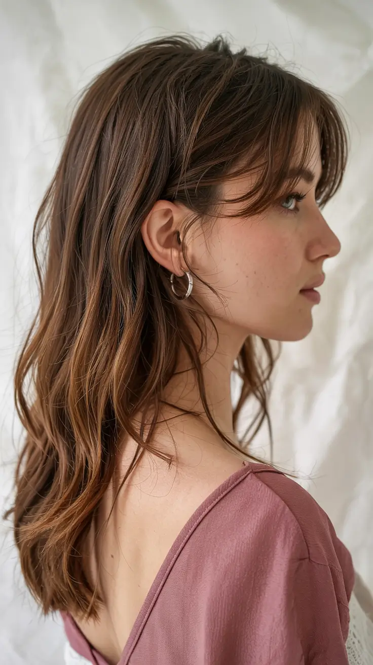 haircuts inspo for wavy hair Chestnut Brown Layers with a Gentle Flow
