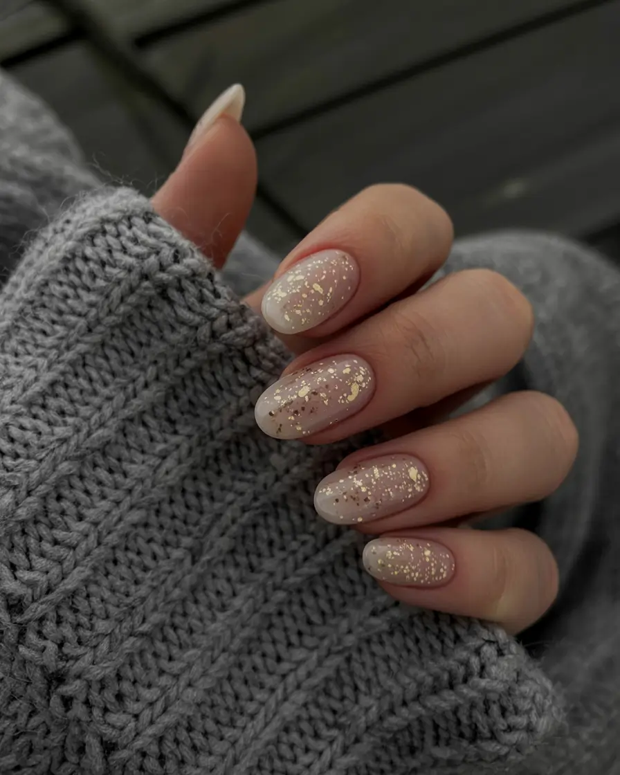 nail colors winter 2026 Golden Winter Drift on Soft Nude