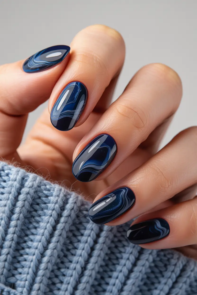 nail colors winter 2026 Deep Arctic Marble Waves