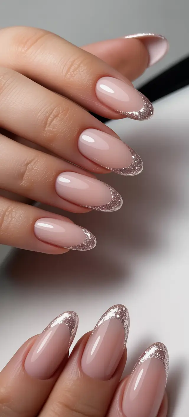 nail colors winter 2026 Silver Frost French with Nude Glow