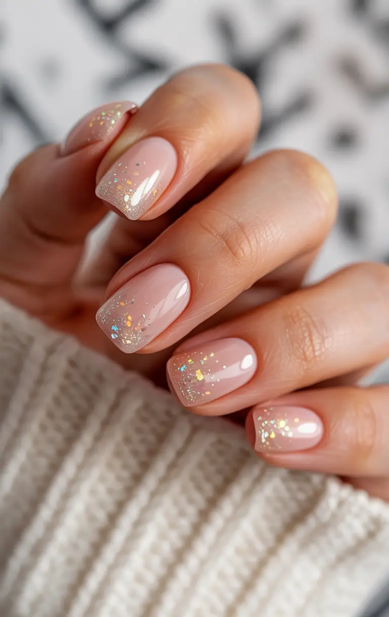 nail colors winter 2026 Golden Spark Dust on Blush Nude
