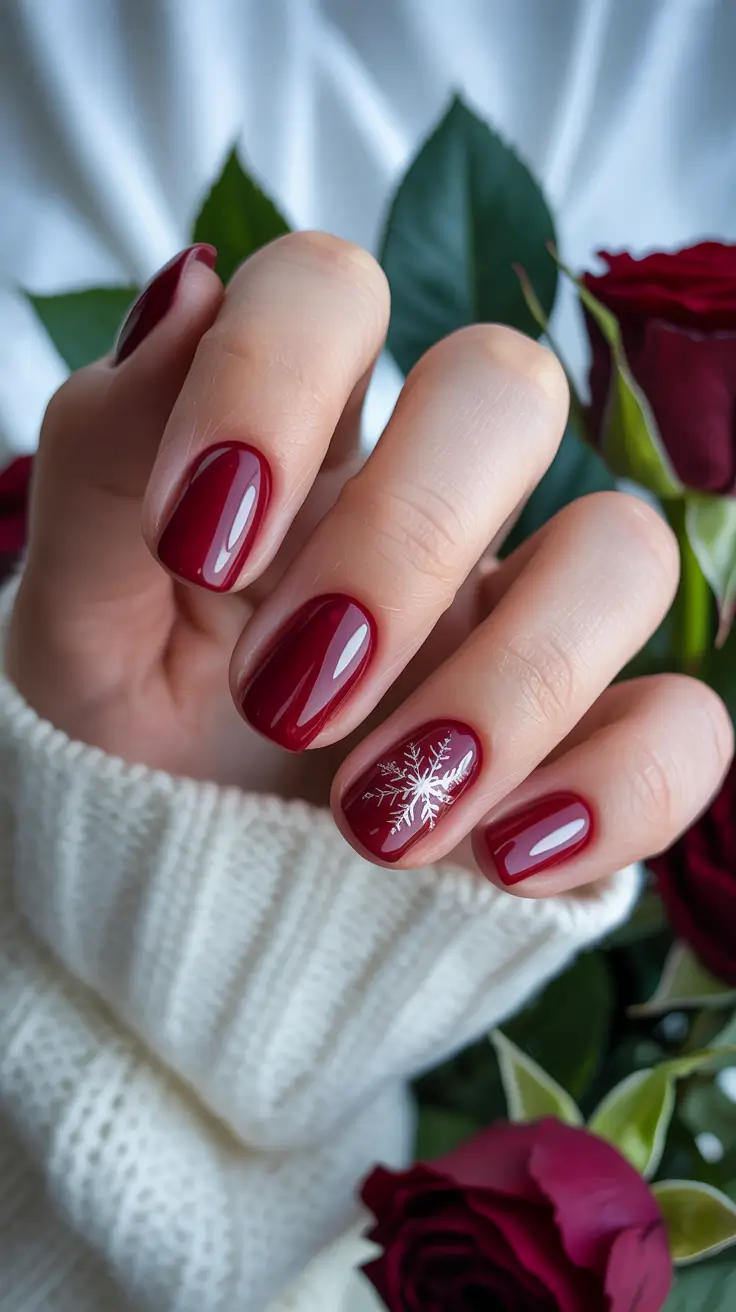 nail colors winter 2026 Deep Cranberry Red With Soft Winter Accents