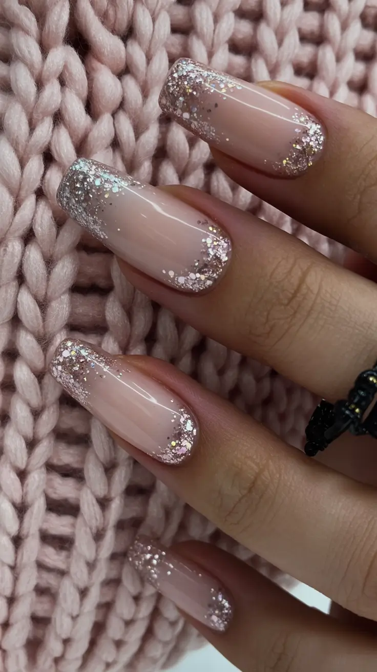 nail colors winter 2026 Frosted Glitter Fade for Winter Sparkle Lovers