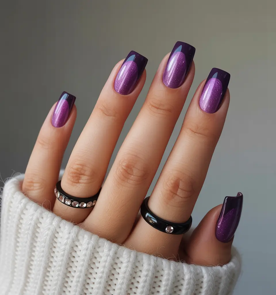 nail colors winter 2026 Violet Lunar Glow with Deep French Accents