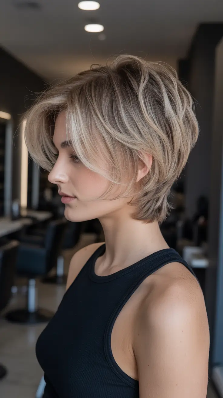 pixie hairstyles 2026 Layered Blonde Pixie Bob With Soft Curtain Movement