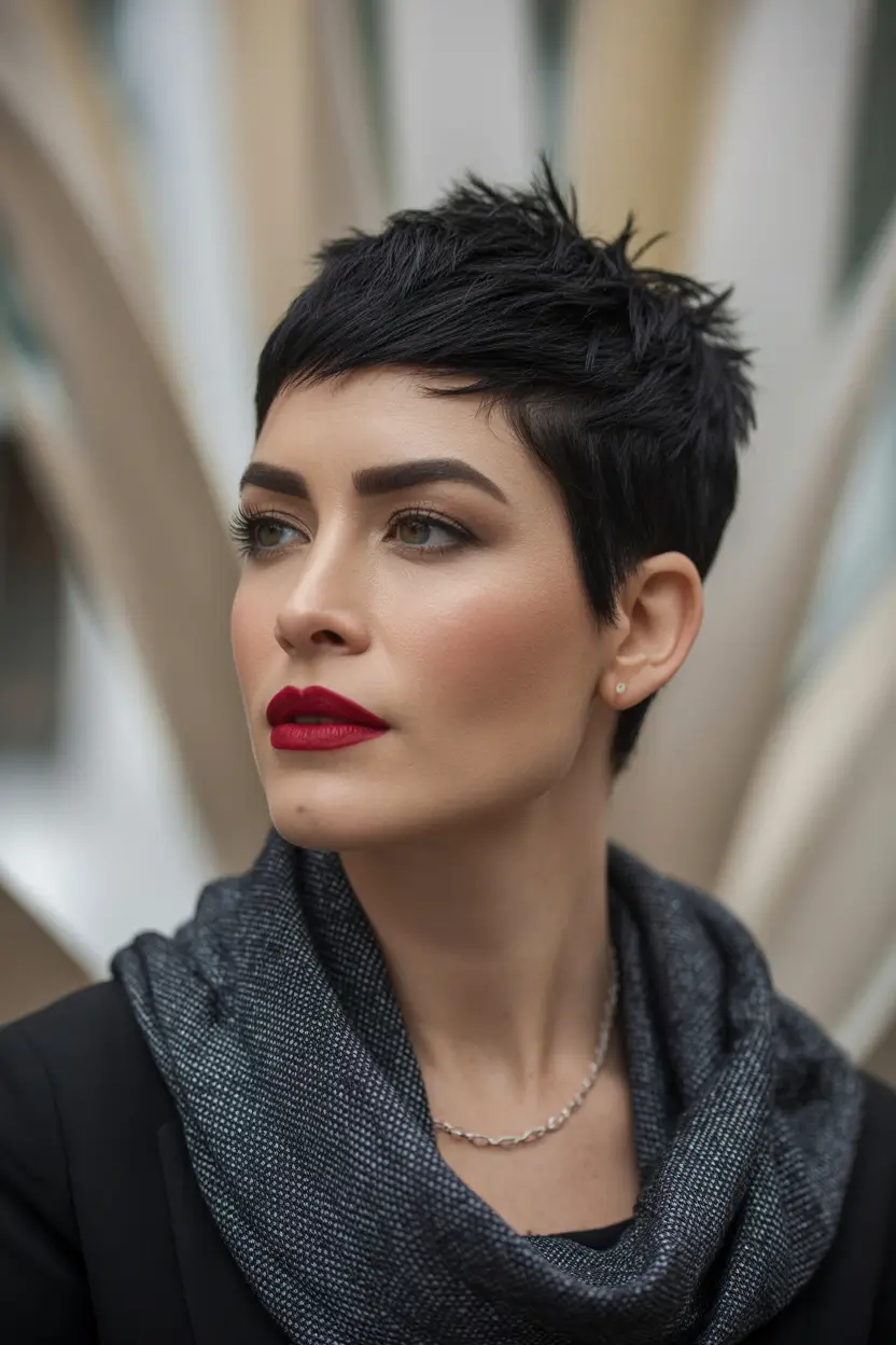pixie hairstyles 2026 Jet Black Spiked Pixie With Dramatic Texture