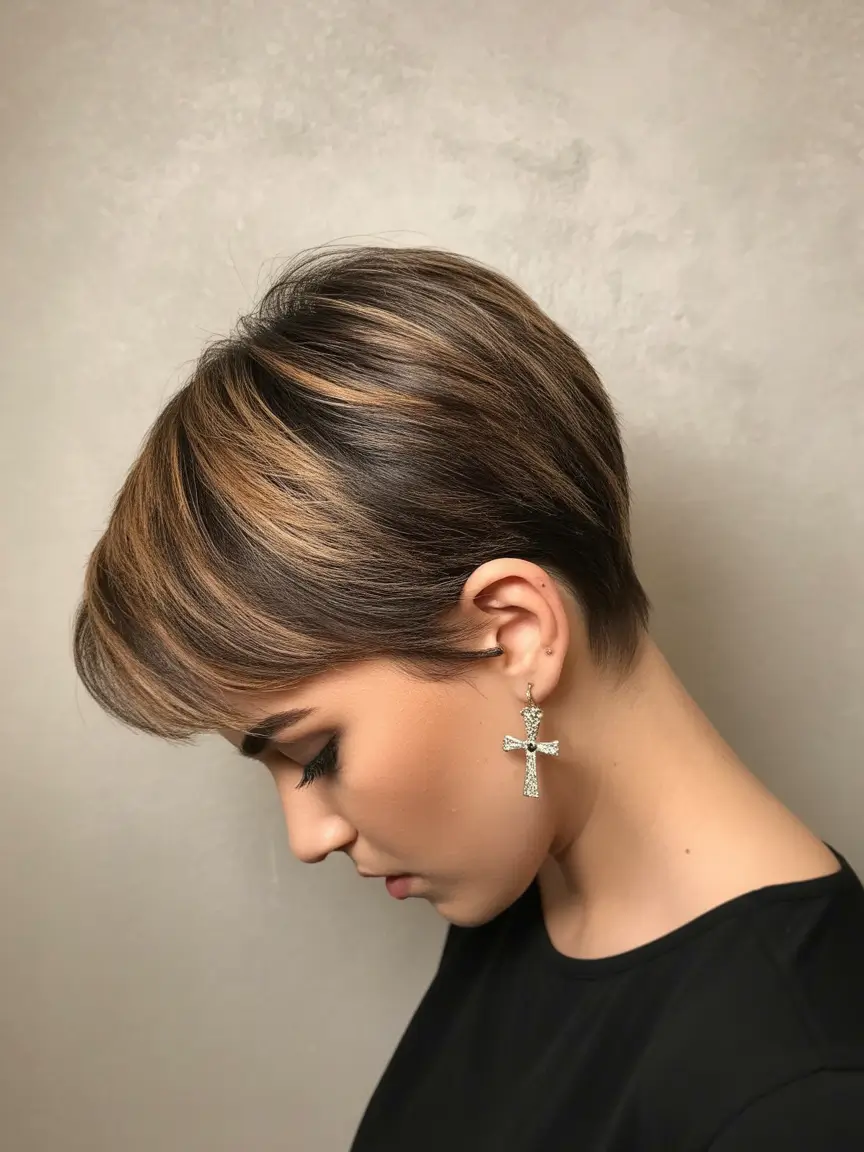 pixie hairstyles 2026 Clean Tapered Pixie With Soft Brown Dimension