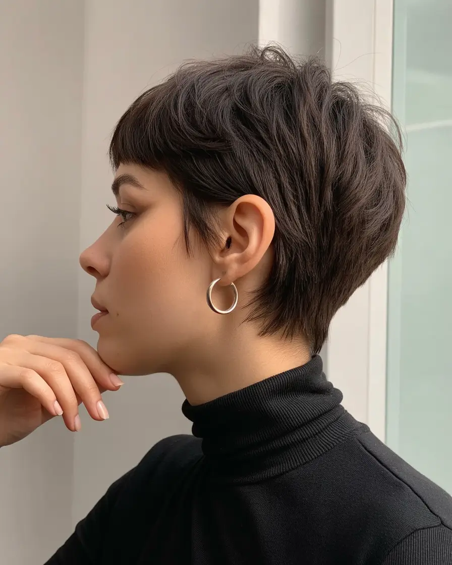 pixie hairstyles 2026 Classic Dark Pixie With Gently Cropped Fringe