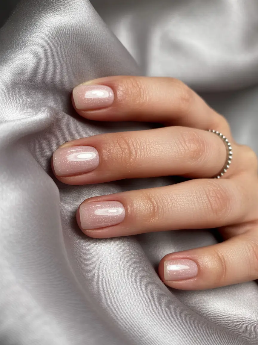 short nails 2026 Sheer Pink Gloss With Soft Shimmer