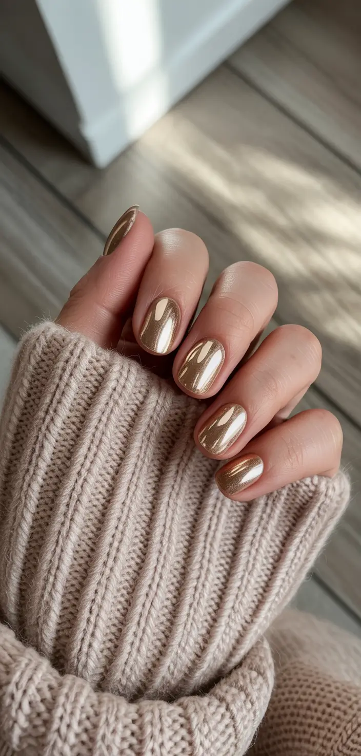 short nails 2026 Warm Gold Chrome On Short Nails
