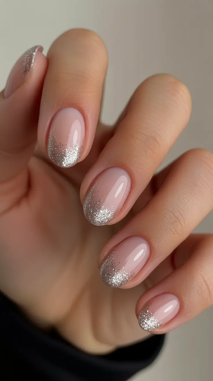 short nails 2026 Sheer Pink With Glittered Tips