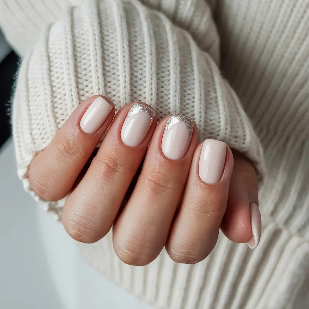 pearly white nails 2026 Frosted French Glow with Winter Sparkle