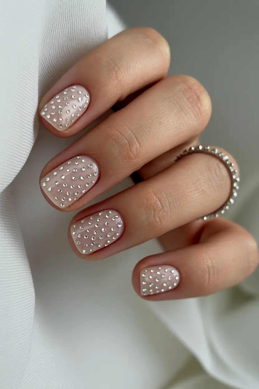 pearly white nails 2026 Milky Studded Pearl Glow on Short Nails