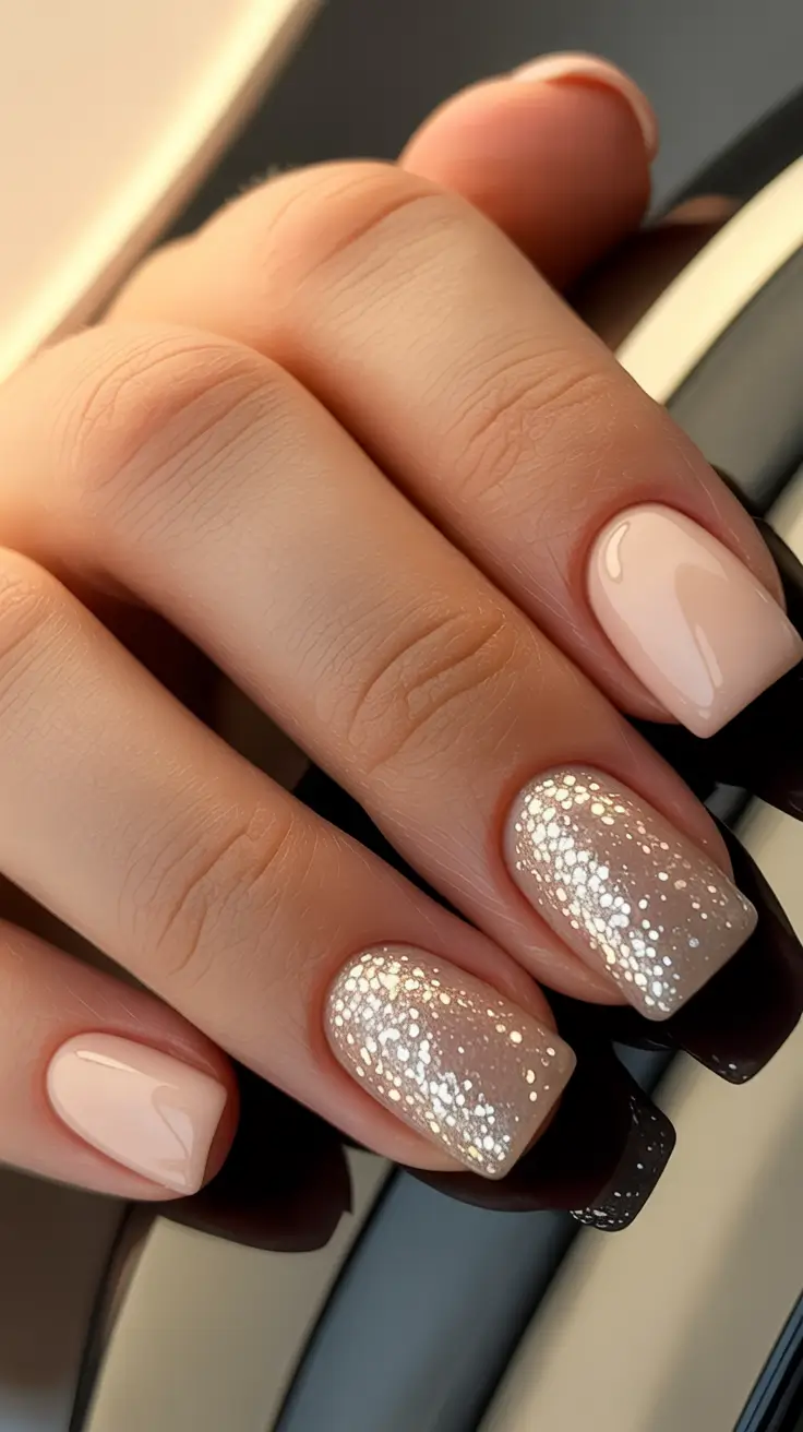 pearly white nails 2026 Soft Blush Glow with Frosted Pink Sparkle
