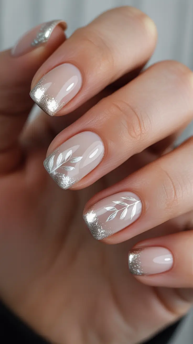 pearly white nails 2026 Silver-Tipped Minimalism With Botanical Accents