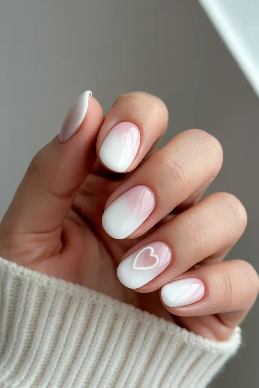 pearly white nails 2026 Soft Ombre Pearl Heart Glow