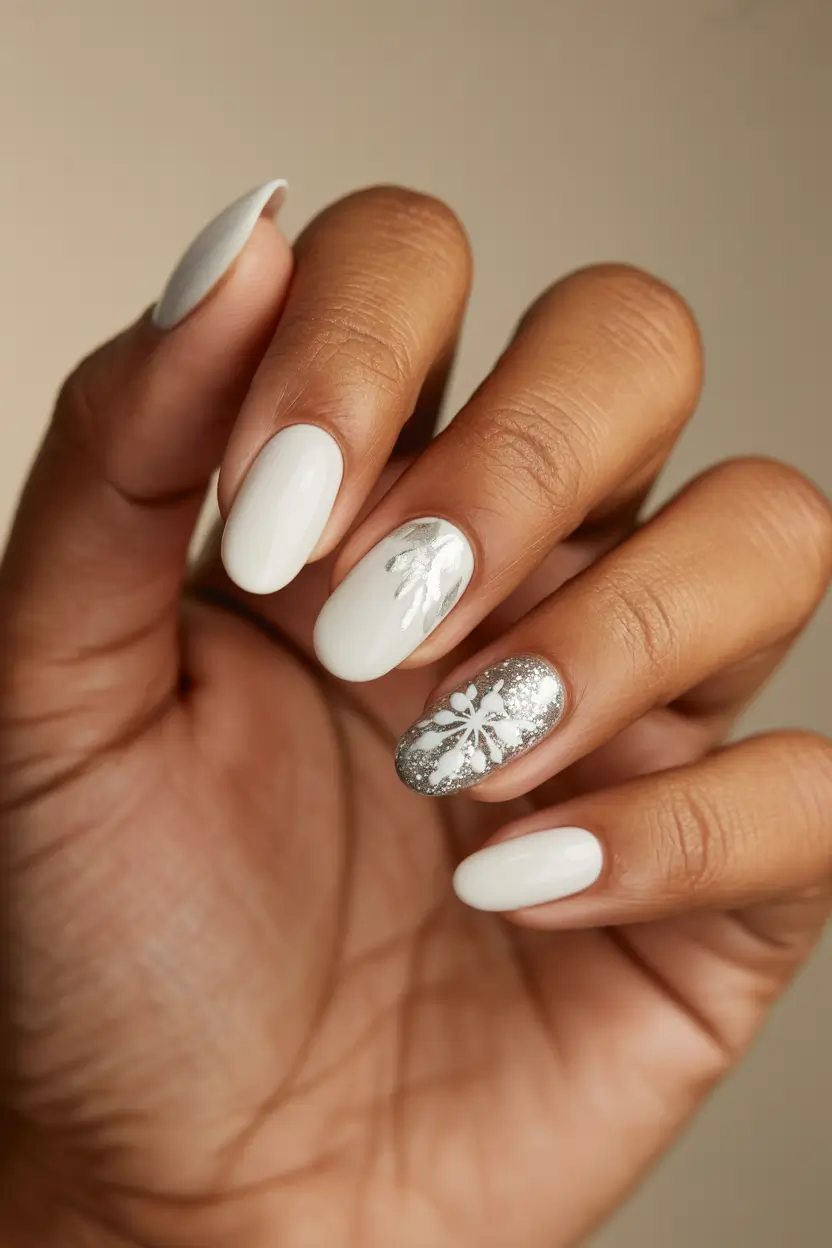pearly white nails 2026 Frosted White Glow With Snowy Metallic Details