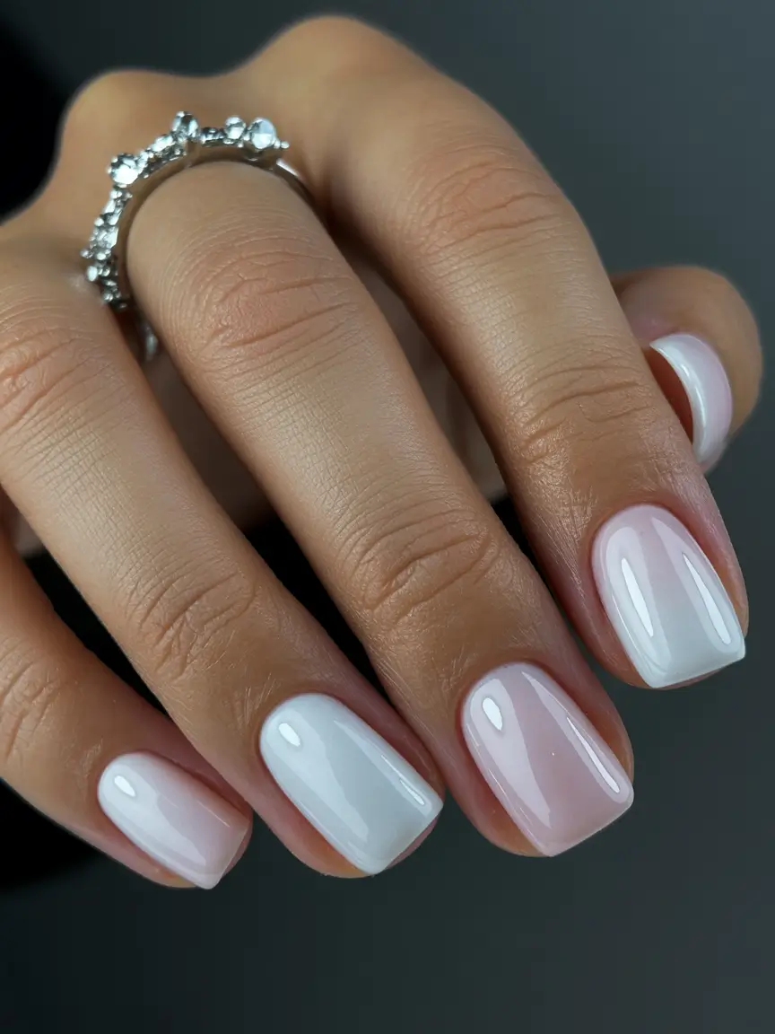pearly white nails 2026 Square Milky Gradient With a Soft Pearl Shine