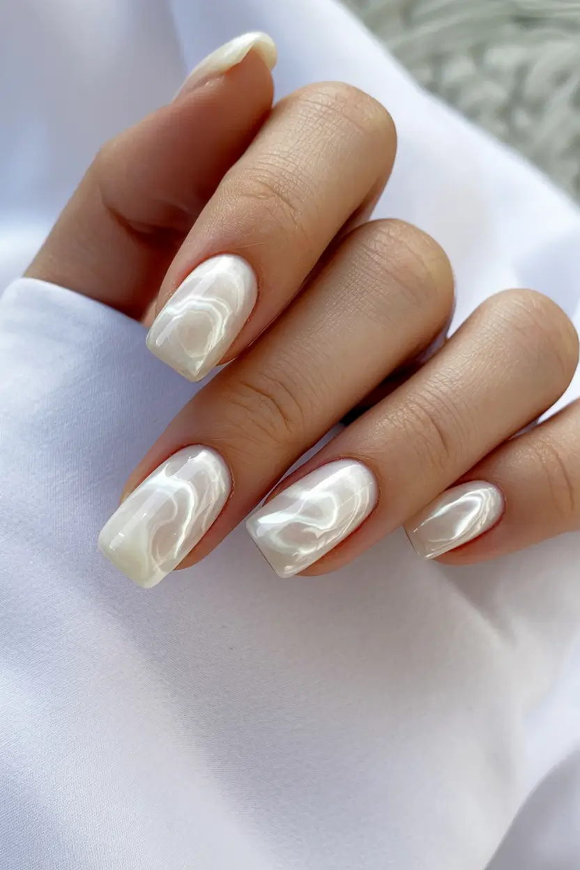 pearly white nails 2026 Flowing Pearl Illusion on Square Tips