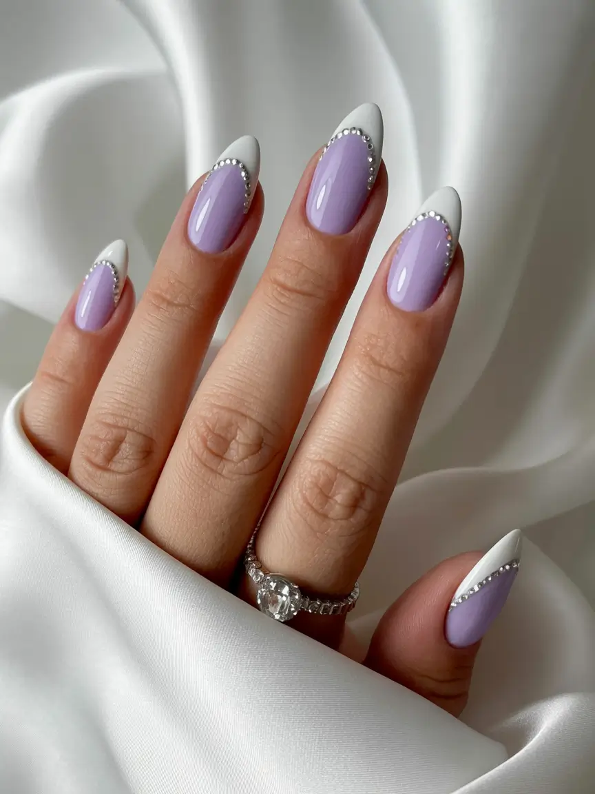 pearly white nails 2026 Lavender Charm with White French Accents