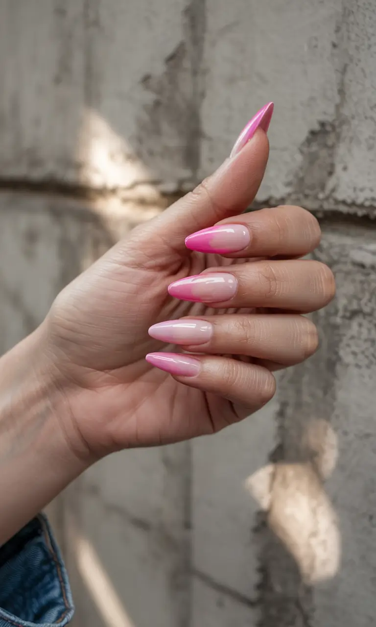 pink nails inspiration 2026 Soft Pink Fade with a Modern Twist