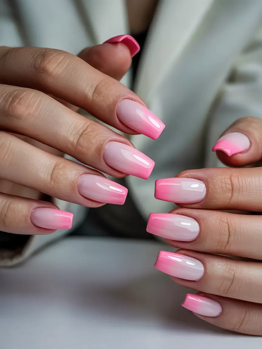 pink nails inspiration 2026 Square Gradient Pink Glow for Subtle Drama