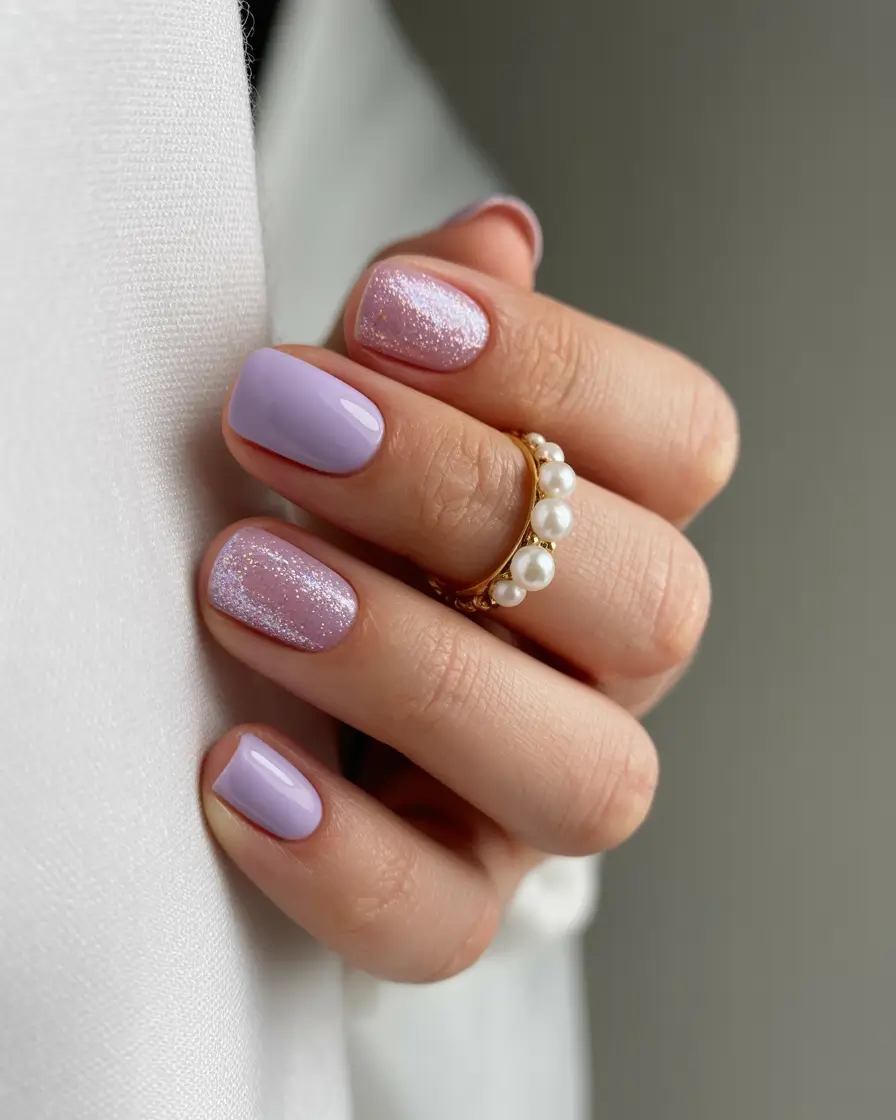 purple nails ideas Soft Lavender Glow With Subtle Sparkle