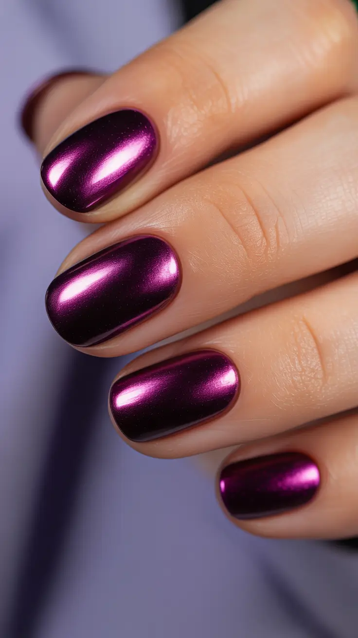 purple nails ideas Rich Plum Mirror Shine With Rounded Silhouette
