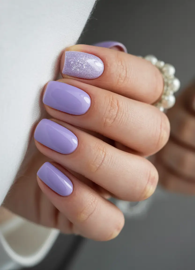 purple nails ideas Soft Pastel Lavender With a Frosted Accent