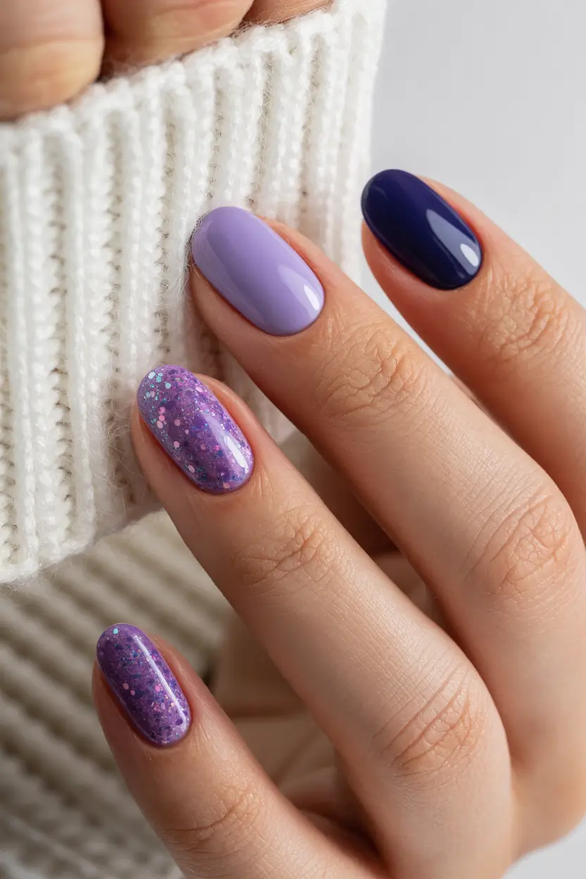 purple nails ideas Mixed Lavender Palette With Glitter Pop