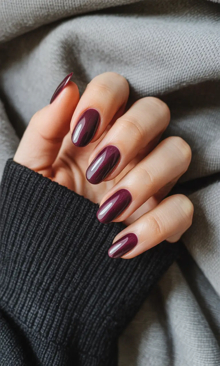 purple nails ideas Deep Mulberry Shine With an Almond Silhouette