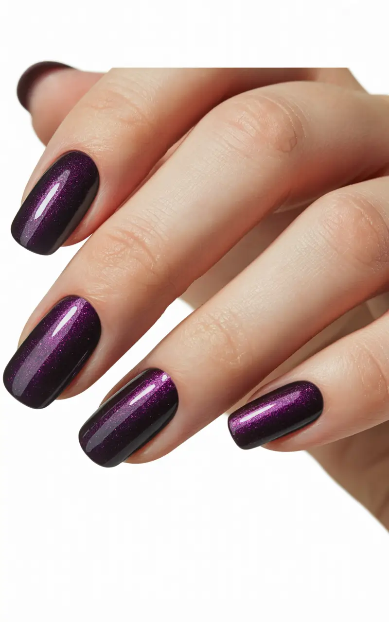 purple nails ideas Blackened Plum Gradient With Micro Shimmer
