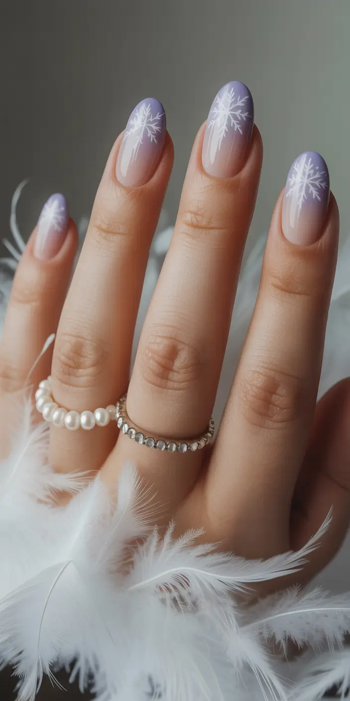 purple nails ideas Lavender Winter French With Snowflake Art